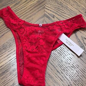 Victoria's Secret Red Lace Thong with Bling Bow Detail